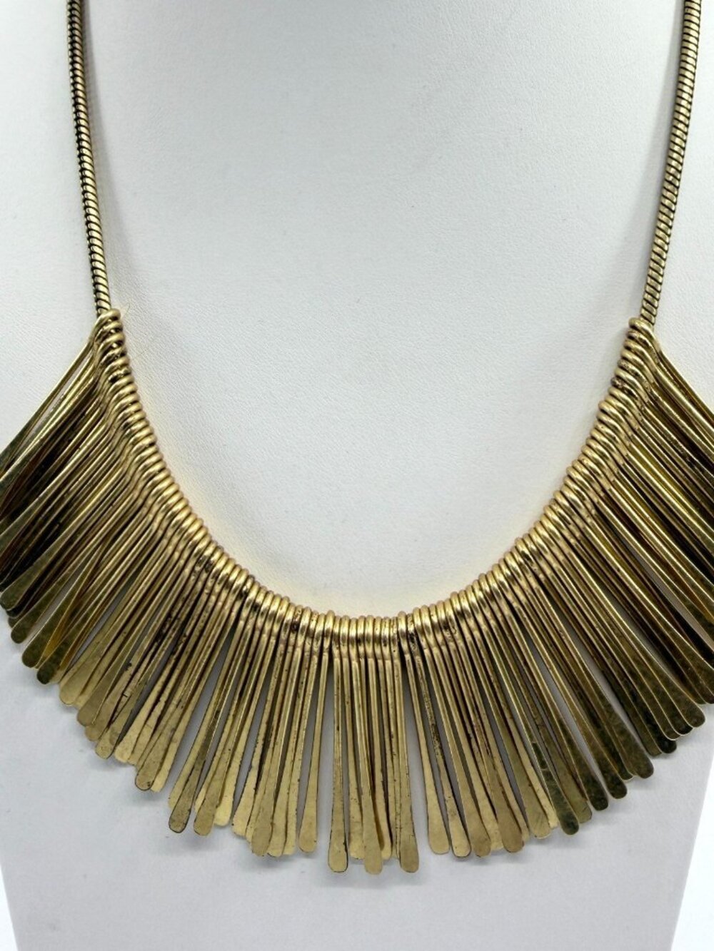 Gold Tone Fringe Bib Necklace - Bold Metal Collar Fashion Statement